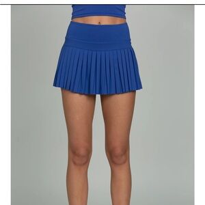 Blue Pleated Skater Mini Skirt